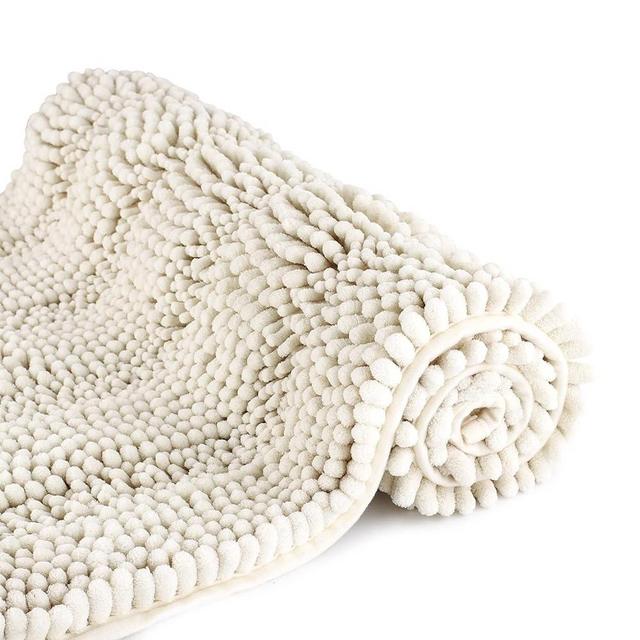TENGTENGLINK Bath Mats for Bathroom,Thick Soft Chenille Floor Mats,Non Slip Shower Mats Ultra Water Absorbent Doormat (Ivory White, 20"x59")