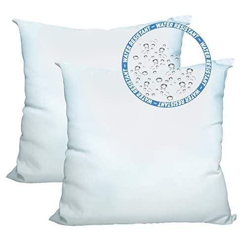 Foamily Set of 2-18 x 18 Premium Outdoor Water and Mold Resistant Hypoallergenic Stuffer Pillow Throw Inserts Sham Square Form, Standard/White - Made in USA