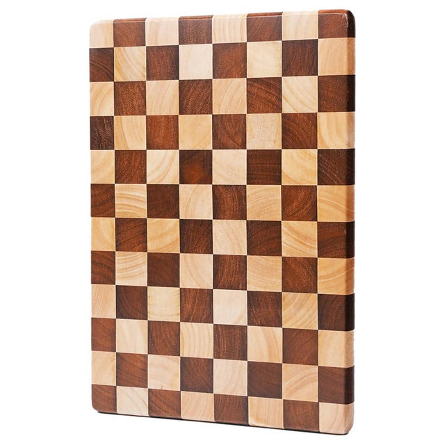 Rosiroli Checkered Cutting Board for Kitchen, Rubberwood Chopping Board with Non-Slip Feet, Large Butcher Block Serving Tray with Gift Box, 16" x 11" x 1.1"