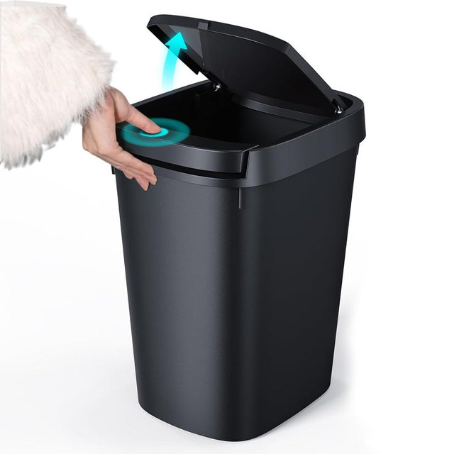 CEROELDA Small Bathroom Trash Can, 2.6 Gallon Slim Mini Garbage Can Small Trash Bin Plastic Waste Basket for Dorm Room, Bedroom, Office, Toilet (1 Pack-Black)