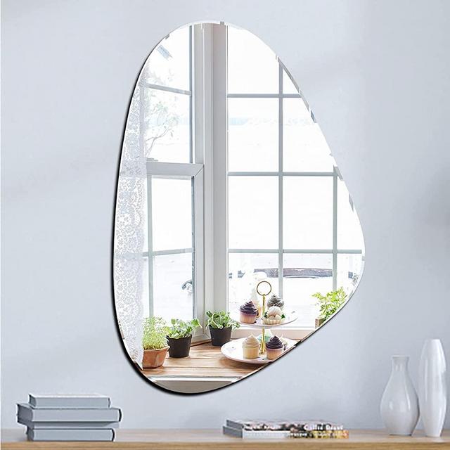 Yanliff Irregular Mirror Wall Decor.Modern Frameless Asymmetric Decorating Mirror for Wall(13.4X20inches).Silver Beveled Decorative Mirror.