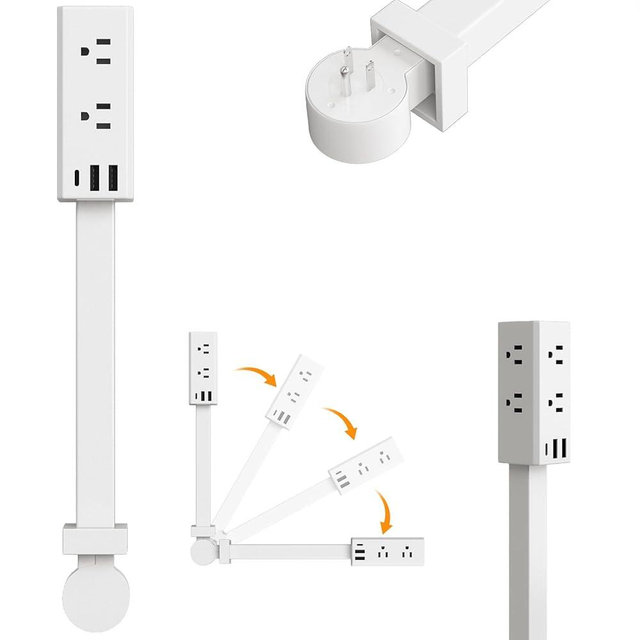 Electrical Outlet Extender Stick, 360° Rotating Outlet Extender, Power Strip with 6 Outlets & 3 USB Ports, Use Behind Couches,Nightstands,Desks,More