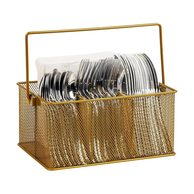 Mind Reader Utensil Holder, Silverware Organizer, Caddy, Cutlery Holder, Kitchen, Metal Mesh, 10"L x 7"W x 4.75"H, Gold