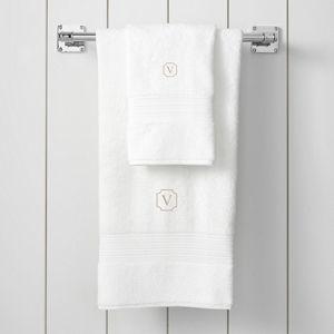 Hydrocotton Quick-Dry Hand Towel Monogramed White/Basket Beige
