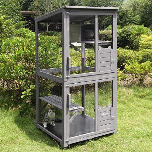 Aivituvin Large Cat House Ourdoor and Indoor 70.9" Cat Condo on Wheels Bird Cage for Parrot with Polished Wooden perches,Waterproof Roof