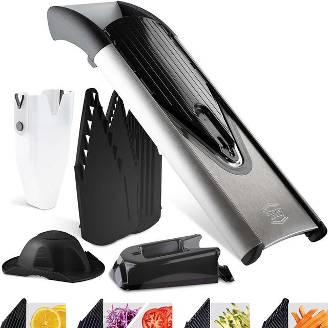 Börner V6 ExclusiveLine Mandoline Professional Set (8 pcs.) • Vegetable Slicer (V-Slicer) + Inserts + Safety Guard + Accessories • Cut 7 Ways • Kitchen Slicer Set (Black)