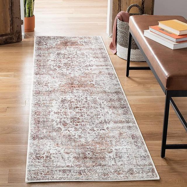 Bloom Rugs Washable Non-Slip 10 ft Runner - Ivory/Blush Traditional Persian Runner for Entryway, Hallway, Bathroom, and Kitchen - Exact Size: 2.5' x 10'
