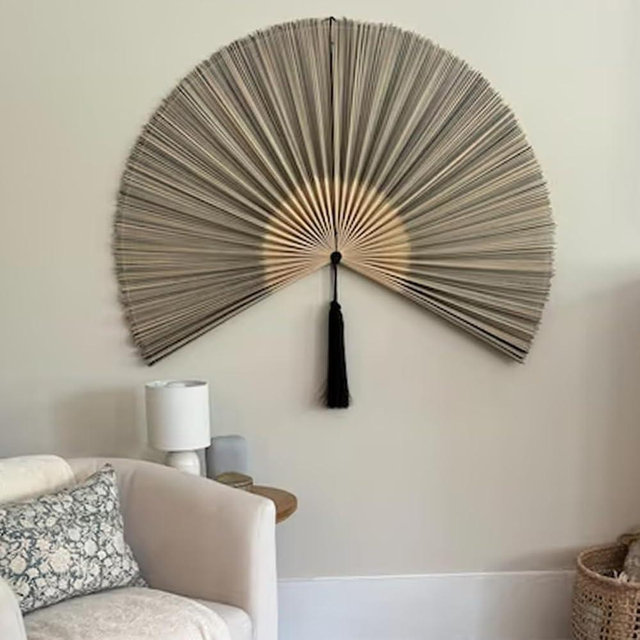 ChumDecor Fan Wall Decor,Japanese Wall Fan Decor,Large Bamboo Fan Wall Art For Boho Hanging Headboard,Decorative Folding Fan For Over Bed Decorations,Large Wall Dcor (Gray, 40inch)