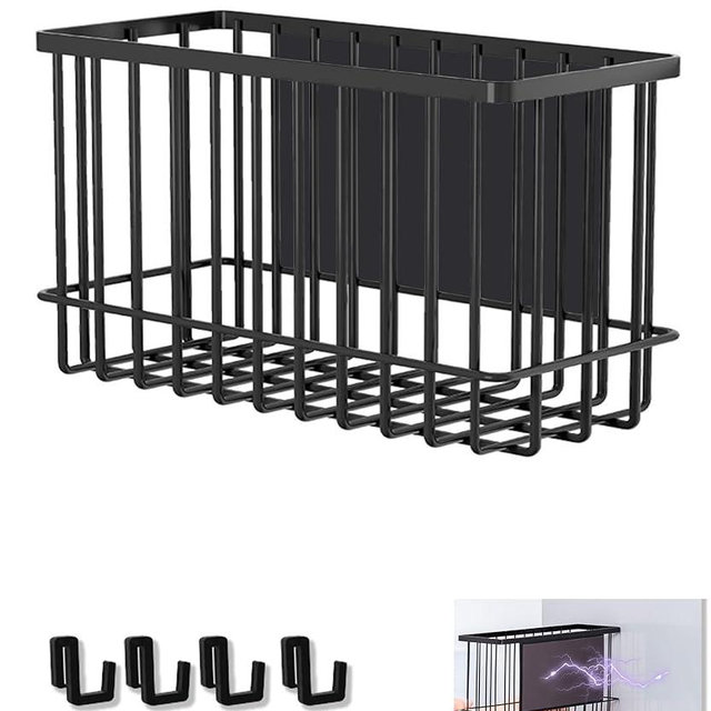 Winbell Magnetic Basket Kitchen Refrigerator Organizer Foil and Plastic Wrap Organizer for Fridge Heavy Duty Metal Storage (10.25" L x 3.2" W x 6" H, Black)