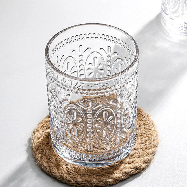 Bekith 6 Pack Drinking Glasses, 9.5 oz Romantic Water Glasses Tumblers, Heavy Duty Vintage Glassware Set for Whisky, Juice, Beverages, Beer, Cocktail