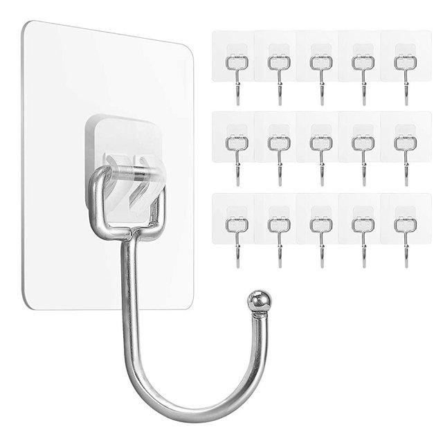 Large Adhesive Hooks 22Ib(Max),Waterproof and Rustproof Wall Hooks for Hanging Heavy Duty,Stainless Steel Towel and Coats Hooks to use Inside Kitchen,Bathroom,Home and Office,16Pack (16)