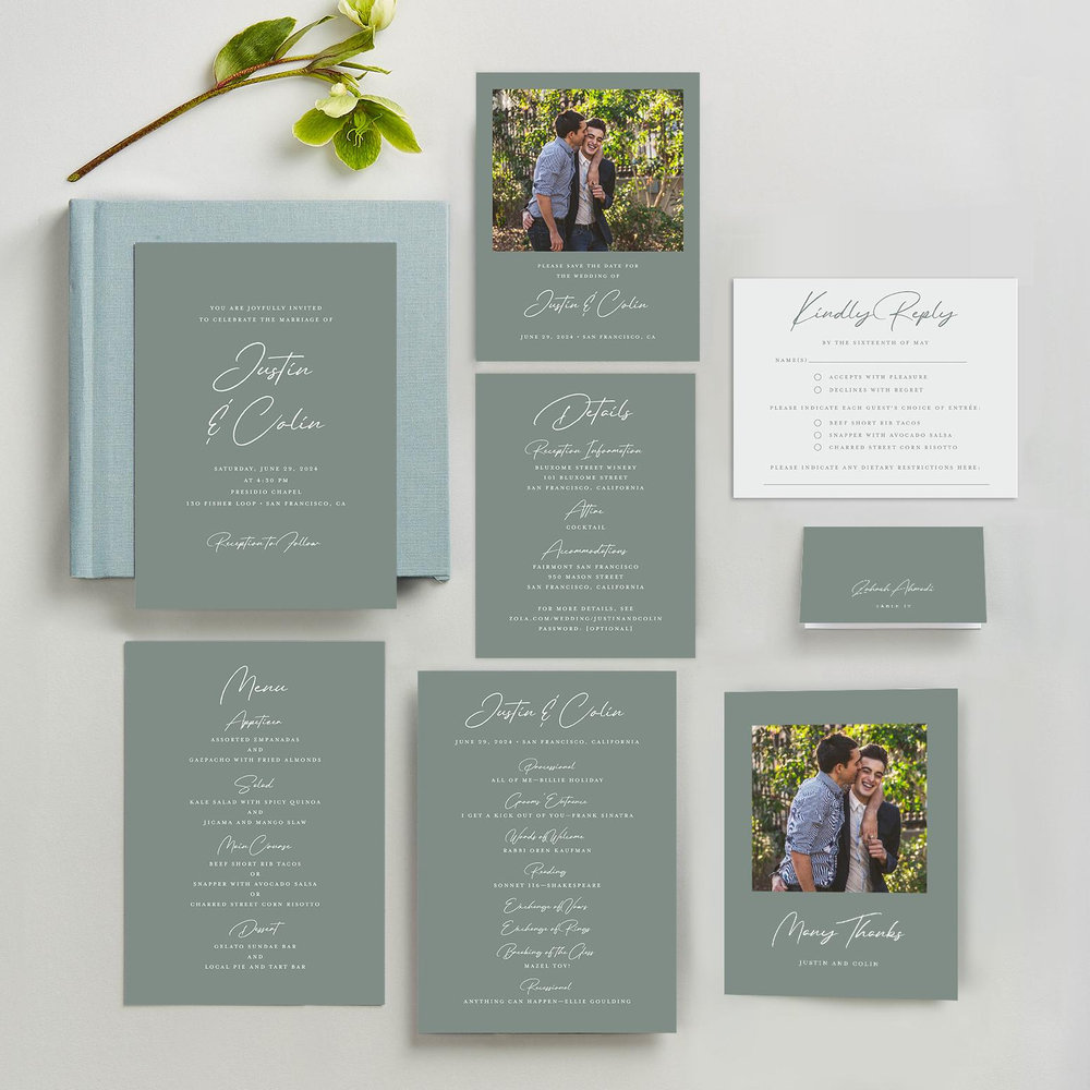 Burke Classic | Calming Sage | Zola Wedding Invitations