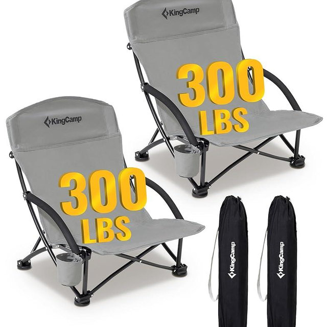 KingCamp Folding Backpack Beach Chair - Portable & Heavy Duty Beach Gear with 300lbs Capacity, Low Seat Design, Lightweight Camping Chair for Adults, Beach, Picnic, Concert & Outdoor Activities