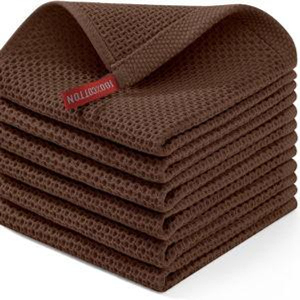 Homaxy 100% Cotton Waffle Weave Kitchen Dish Cloths, Ultra Soft Absorbent Quick Drying Dish Towels, 12 x 12 Inches, 6-Pack, Coffee