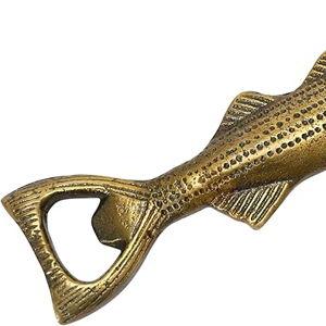 Cast Aluminum Fish Shaped Bottle Opener, Antique Gold Finish