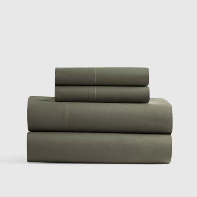 Organic Crisp Percale Sheet Set - King dusty olive