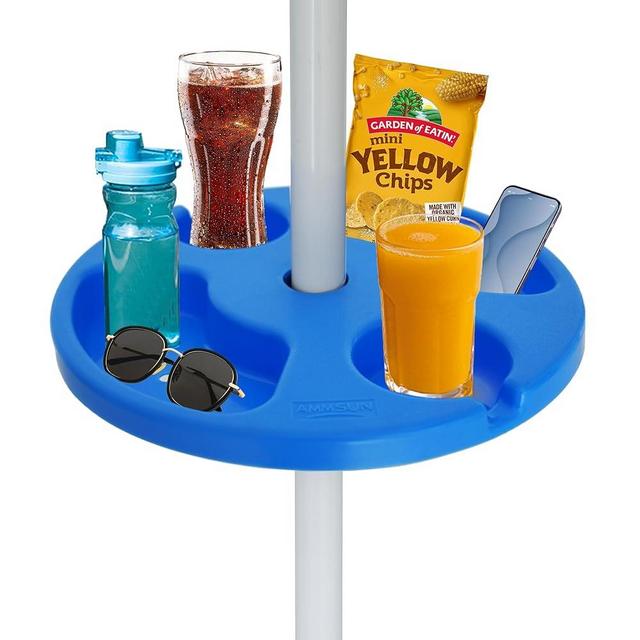 AMMSUN 13" Beach Umbrella Table Tray for Beach, Patio, Garden, Swimming Pool with Cup Holders, Snack Compartments Blue