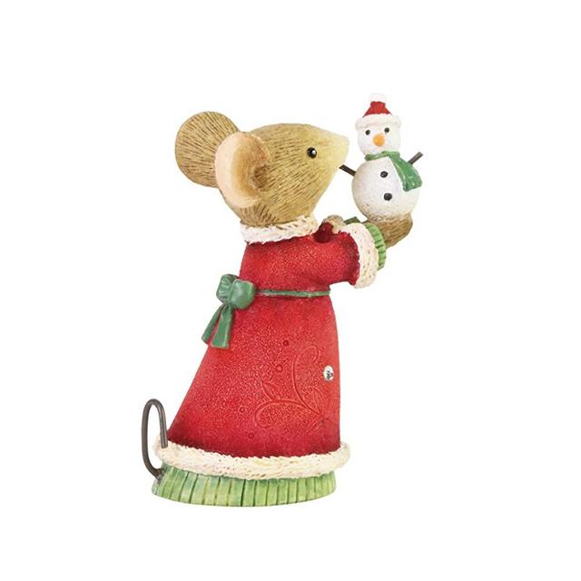 Enesco Tails with Heart Christmas Mouse Holding a Tiny Snowman Figurine, 2.09 Inch, Multicolor
