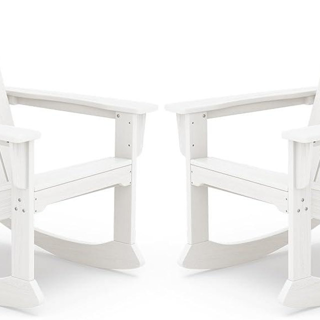 SERWALL Outdoor Adirondack Rocking Chairs Set of 2, All-Weather HDPE Adirondack Rocker Chair, Front Porch Rocker Chairs for Patio Lawn Porch Deck, White