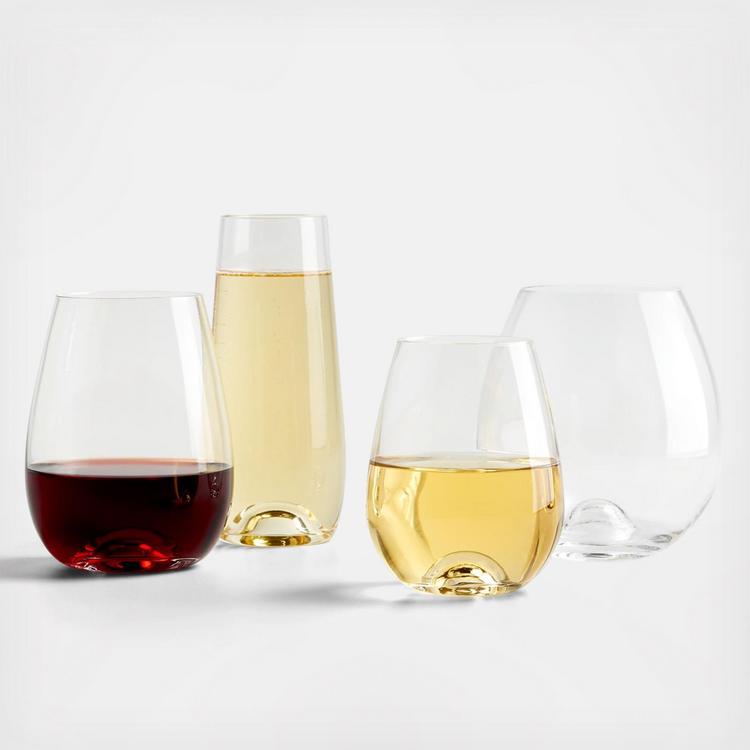 Brass Accent Stemless Wine Glass Set, Red Wine Glasses for Party, Set of 4