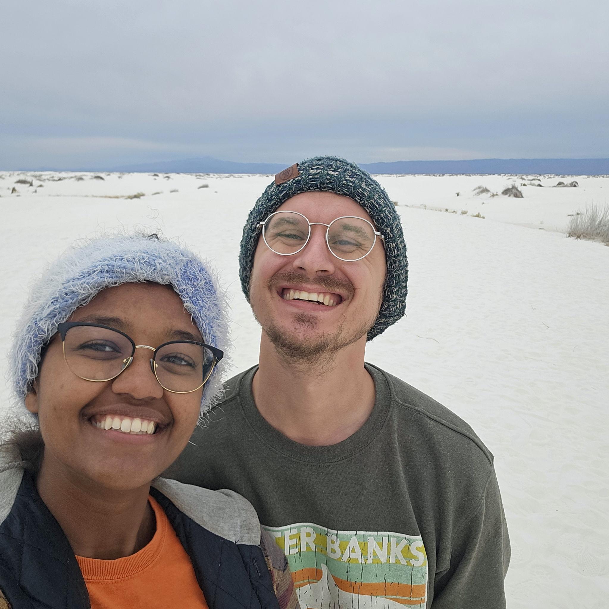 White Sands National Park. It's sand, not snow! Driving back home, racing to beat a snow storm!