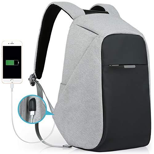 Oscaurt Anti-theft Travel Backpack, Business Laptop School Bookbag with USB Charging Port, Water Resistent Bag for Men & Women Fit 15.6 Inches Laptop Grey