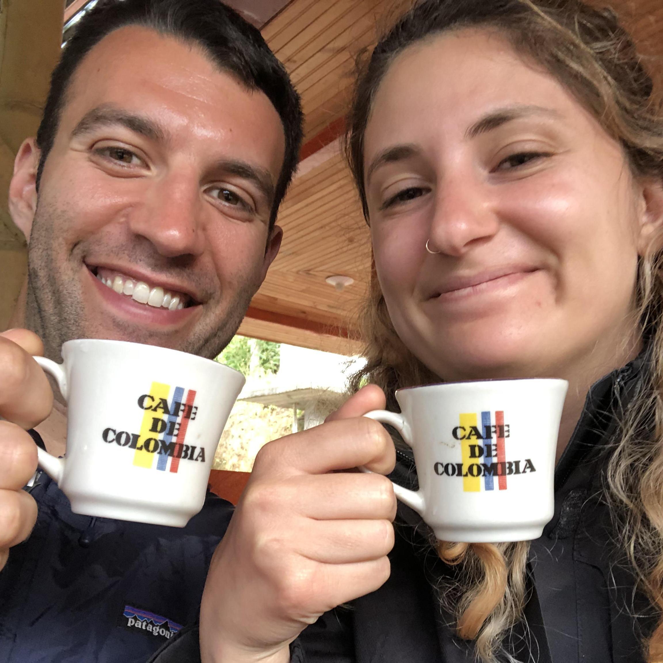 Enjoying fresh coffee on a coffee bean farm