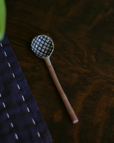 Mashiko-Yaki Hand-Painted Spoon, Crosshatch