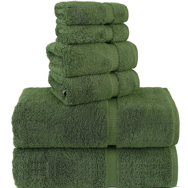 Chakir Turkish Linens 100% Cotton Premium Turkish Towels for Bathroom, 2 Large Bath Towels, 2 Hand Towels, 2 Washcloths (6-Piece Towel Set, Moss)