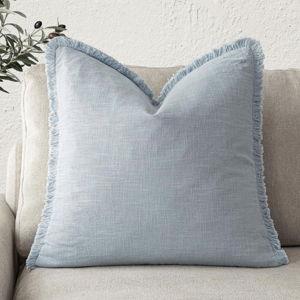 Foindtower Decorative Linen Fringe Throw Pillow Covers Cozy Boho Farmhouse Cushion Cover with Tassels Soft Accent Pillowcase for Chair Sofa Bed Living Room Home Decor, 26×26 Inch,1PC,Sky Blue