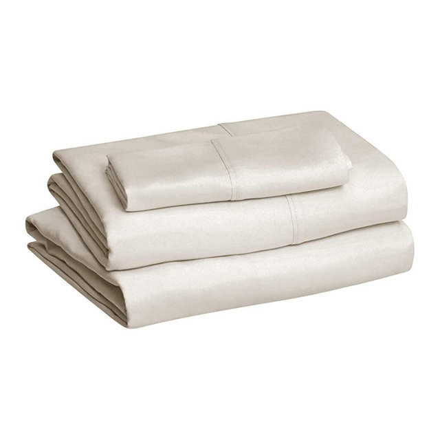 Amazon Basics Lightweight Super Soft Easy Care Microfiber Bed Sheet Set with 14" Deep Pockets - Twin, Beige