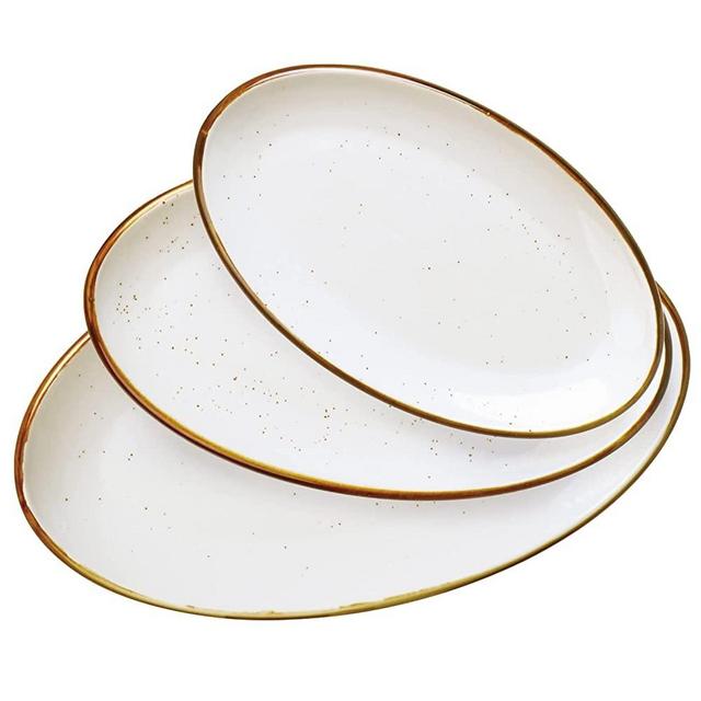 ONEMORE Large Serving Platters Oval Serving Platter Set 12"/14"/16" Porcelain Serving Dishes Ceramic Platters for Entertaining Speckled Serving Plates Set of 3, Creamy White