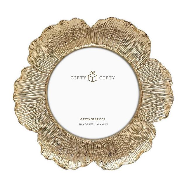 GIFTY GIFTY Circular Gold Floral Photo Frame / 4x4 In | For Tabletop Display | Perfect for Home Decor, Wedding, Graduation, Or Milestone Photos