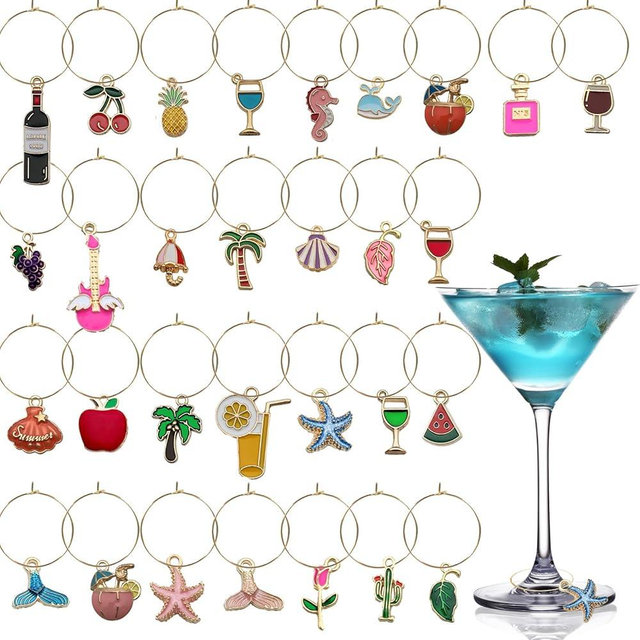 ESUOHYM Wine Glass Charms Drink Identifiers Wine Charms For Stem Glasses Markers Glass Tags Travel Beach Themed Party Supplies
