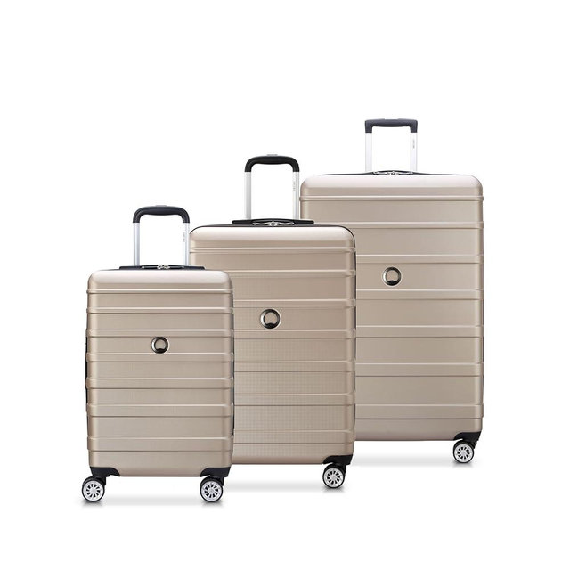 DELSEY PARIS Margot Hardside 3-Piece Set, Expandable Luggage with 4 Spinner Wheels, Lightweight Suitcase, 21" Carry-On, 24" Checked Medium, 28" Checked Large, Gold