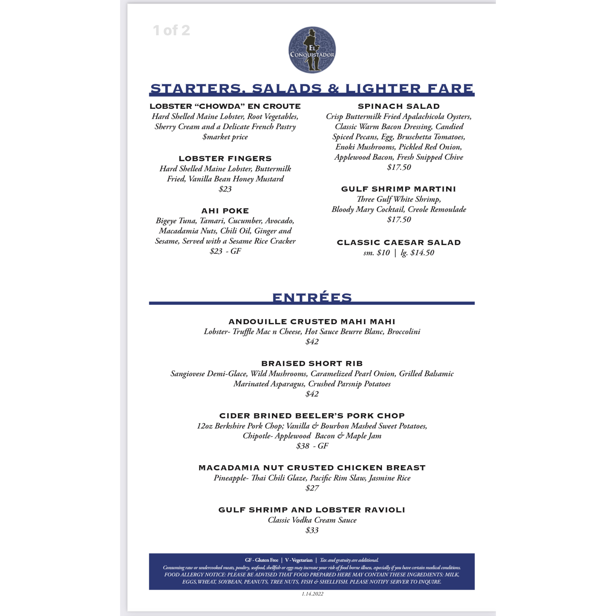 El Conquistador menu page 2