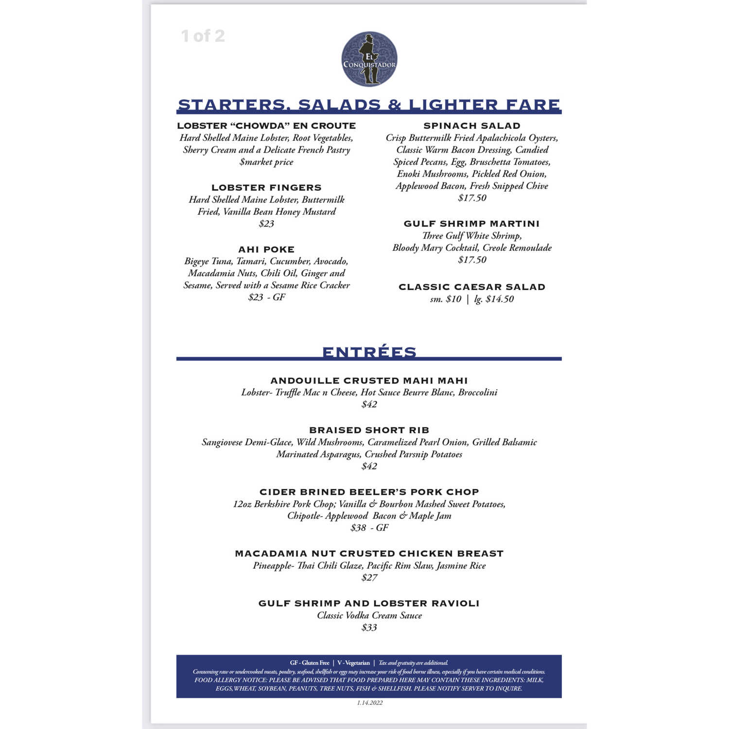 El Conquistador menu page 2