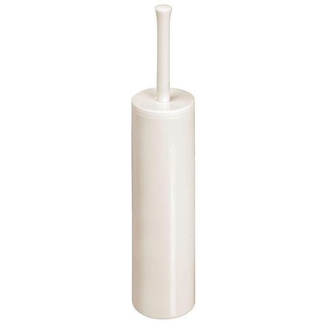 mDesign Extra Slim Compact Freestanding Plastic Toilet Bowl Brush and Holder for Bathroom Storage and Organization - Modern, Space Saving, Sturdy, Deep Cleaning, Covered Brush - Cream/Beige