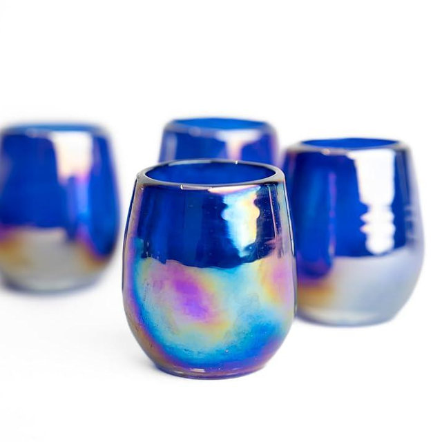 MEXTEQUIL - Authentic Mexican Tequila Shot Glasses - Tequila Set of shot glasses - 4 pcs - 2 Oz - Mexican Hand Blown Shot Glass (Barrel Cobalt)
