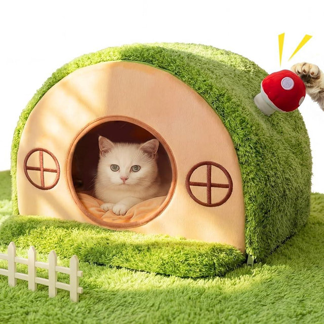 Mellownido Cat House for Indoor Cats - Cute Cat Bed Cave, Tree Hole Cat Bed Tent for Kittens and Small Medium Pets with Removable Washable Cushion & Anti-Slip Bottom, Enclosed Kitten Bed Hideaway
