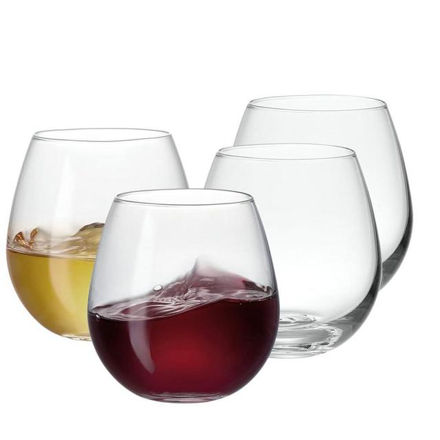 GLING [15 oz Stemless Wine Glasses Set of 4, Wine Glass Cups for Red or White Wine - These Crystal Tumblers are Great for Wedding, Birthdays, and All Occasions