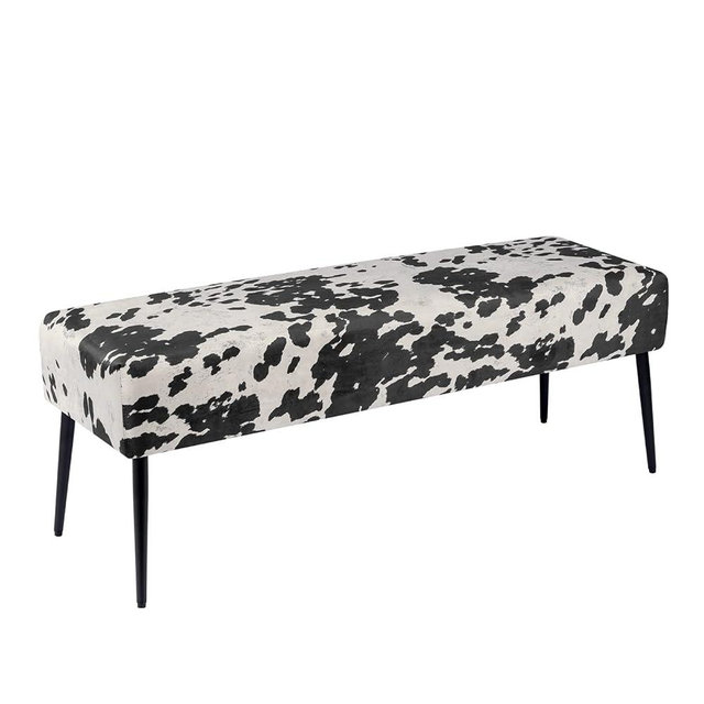 DUHOME Velvet Bench Ottoman, Upholstered Bedroom Benches Cow Print End of Bed Bench with Black Metal Base for Entryway Dining Room Living Room Bedroom, Black