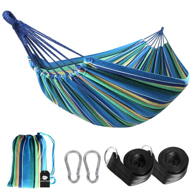 Anyoo Single Cotton Outdoor Hammock Multiples Load Capacity Up to 450 Lbs Portable with Carrying Bag for Patio Yard Garden