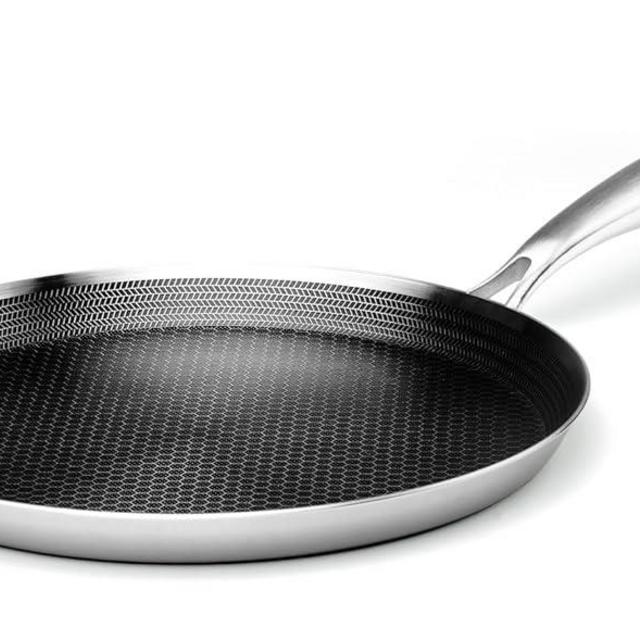Innerwell Stainless Steel Crepe Pan - 12 Inch Nonstick Crepe Pan, Stainless Steel Honeycomb Coating Pancake Pan, Non Stick Flat Skillet Tawa Dosa Tortilla Griddle Pan, Induction Compatible, PFOA Free