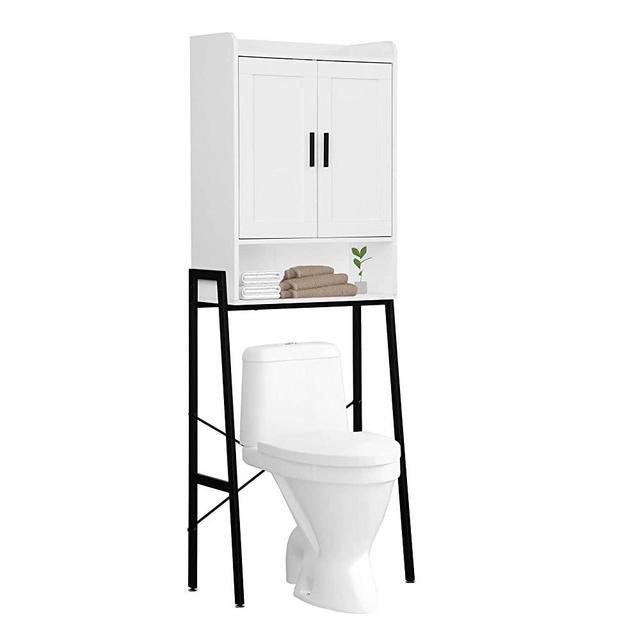 Over The Toilet Storage Cabinet,Wooden Space-Saving Bathroom Organizer Shelf Over Toilet Storage Rack with Double Door and Adjustable Feet