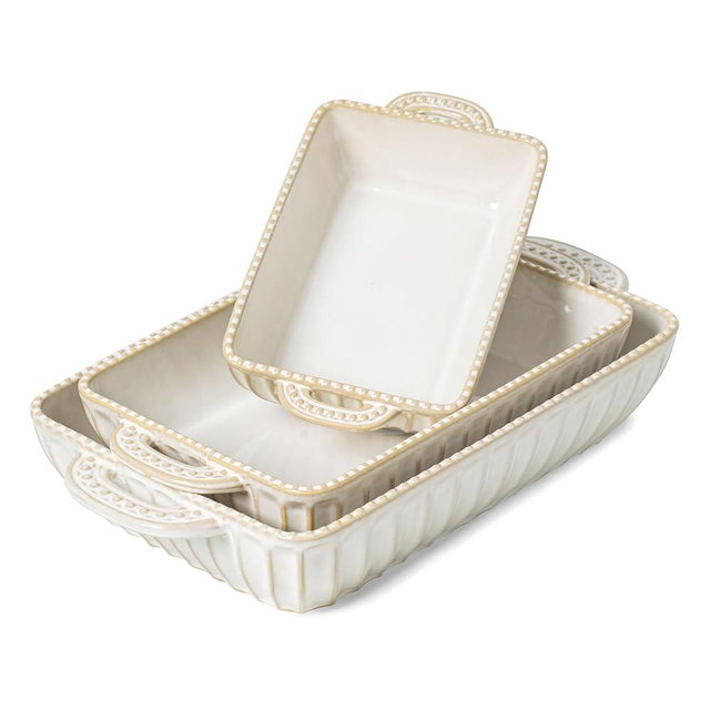 Ceramic Baking Dish Set of 3, Rectangular Casserole Dishes for Oven Lasagna Baking Pan with Handles for Kitchen Cooking, Housewarming Wedding New Year Gift (8.85"/9.64"/11.41")