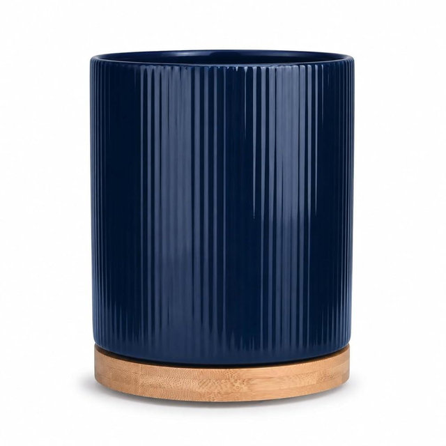 QUELIEN Utensil Holder, 360° Rotating Ceramic Kitchen Utensil Holder for Countertop, 7.7" Utensil Crock for Kitchen Counter with Rotatable Wooden Base,Ideal Housewarming Gift & Mothers Day Gift