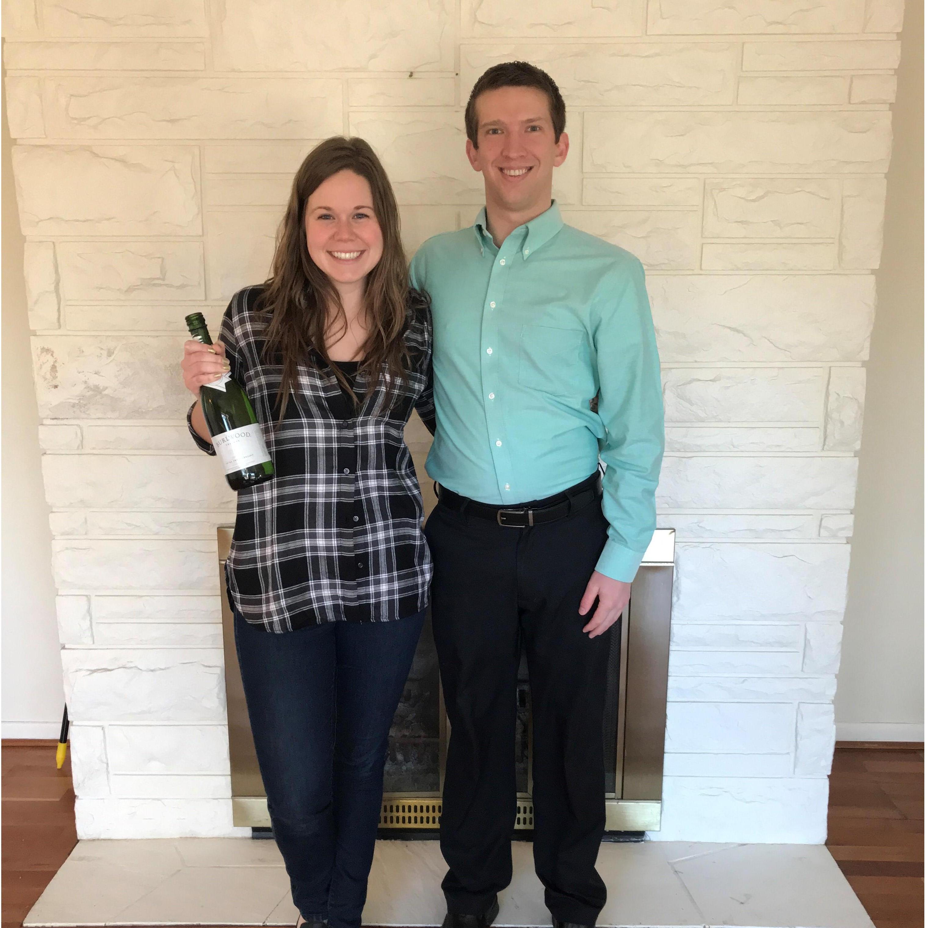 Celebrating getting the keys to our first house!