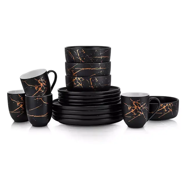 Stone Lain Gold Splash 16-Piece Dinnerware Set in Gold/Black