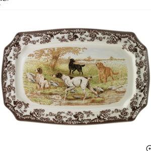 Woodland Rectangular Platter 17.5 Inch, Dog Scene
